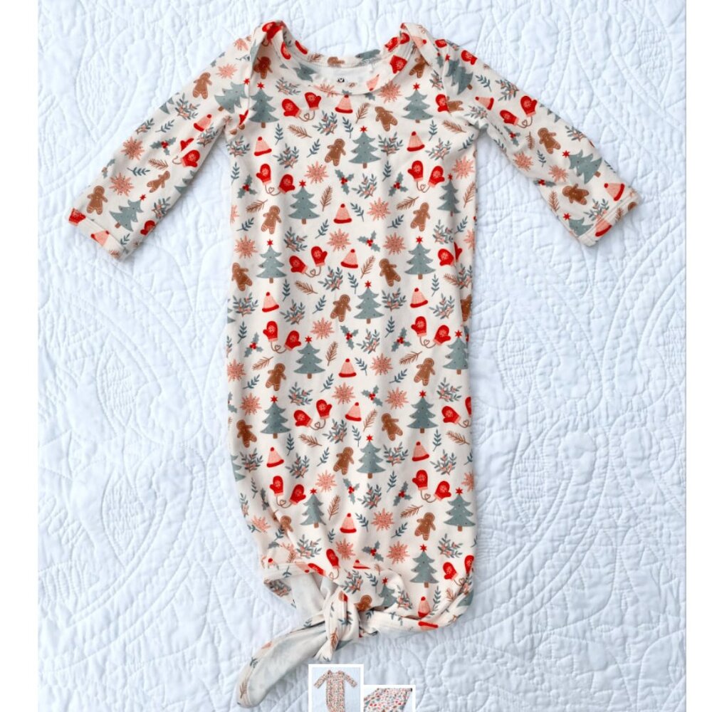 NWT LIttle Snuggles Cloud Soft Holiday Newborn Baby Knotted Gown w/Beanie - NB
